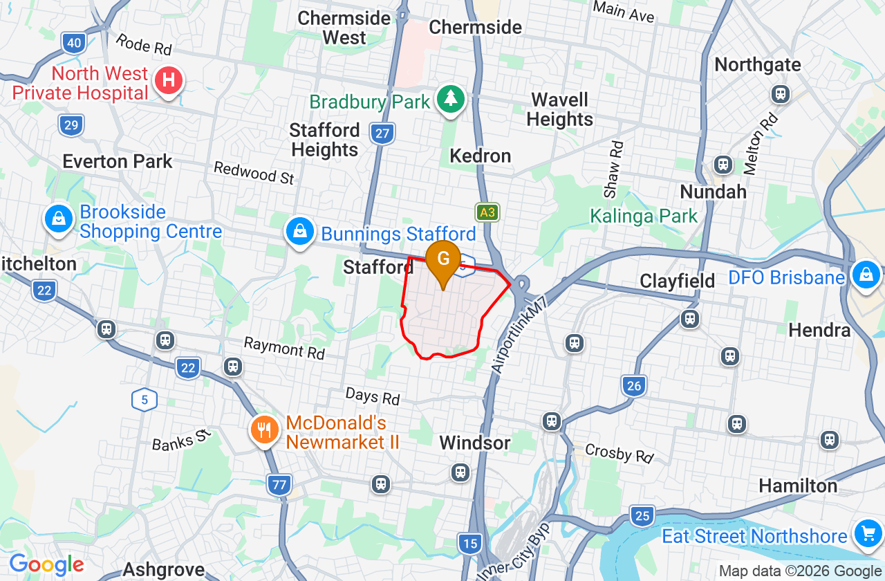 Map showing PCFixer computer repair service area and suburb boundary around Gordon Park QLD