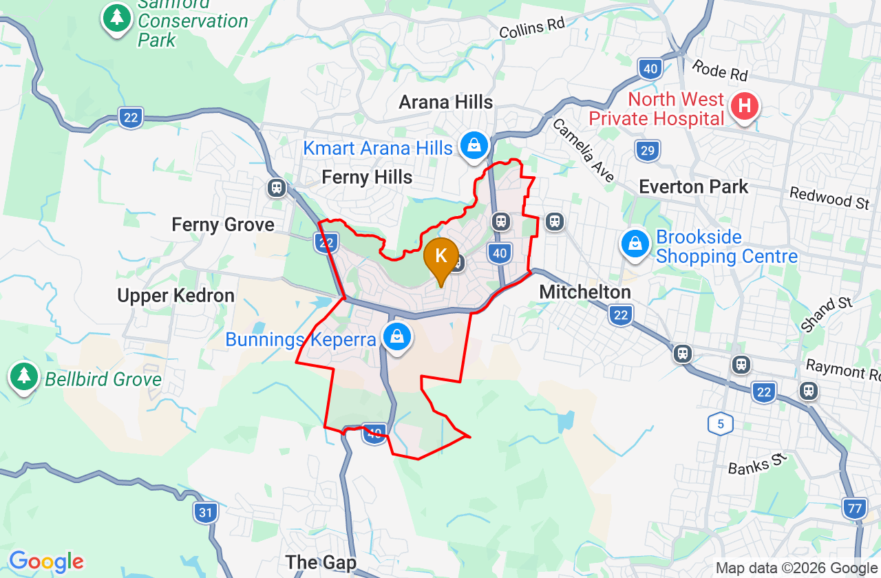 Map showing PCFixer computer repair service area and suburb boundary around Keperra QLD