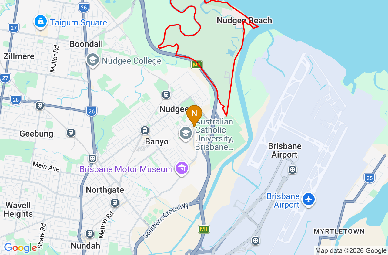 Map showing PCFixer computer repair service area and suburb boundary around Nudgee Beach QLD