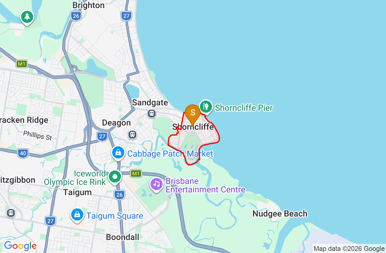 Map showing PCFixer computer repair service area and suburb boundary around Shorncliffe QLD